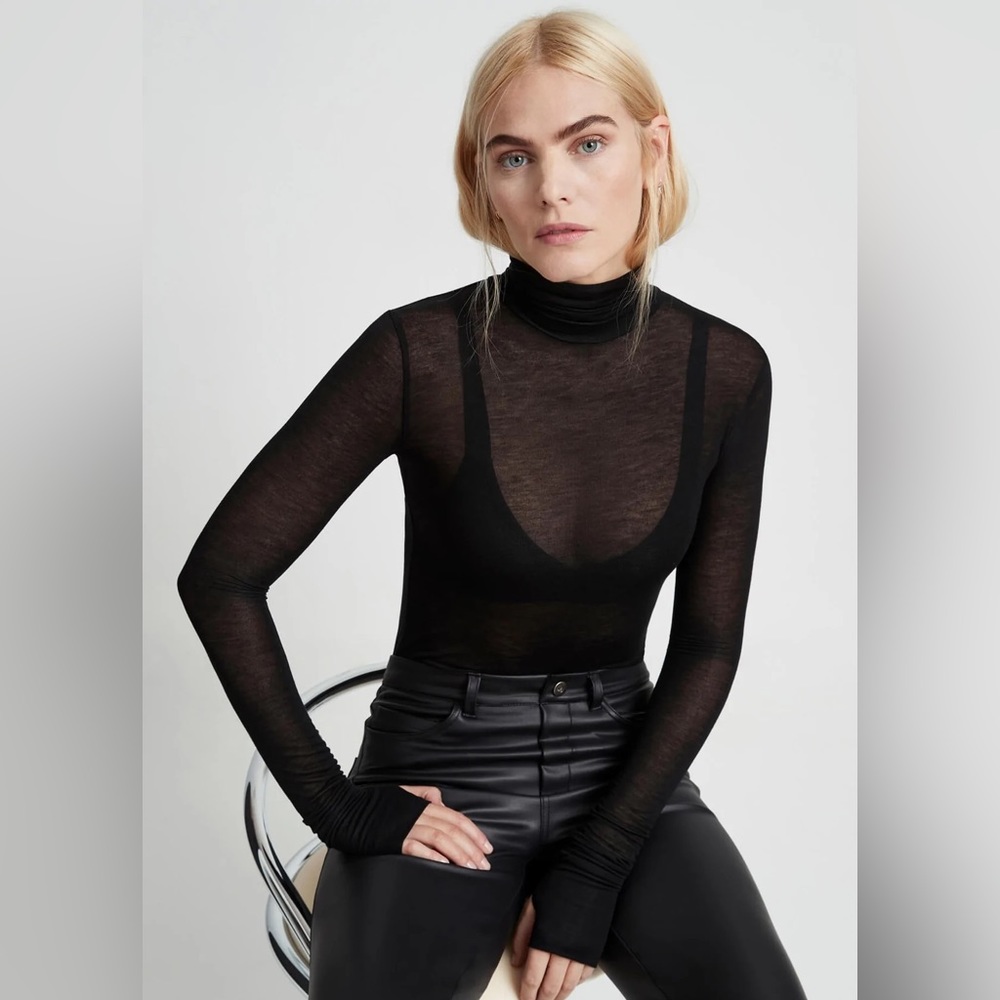 Zara Black Sheer Mesh Turtle Neck Sweater Size Size Large